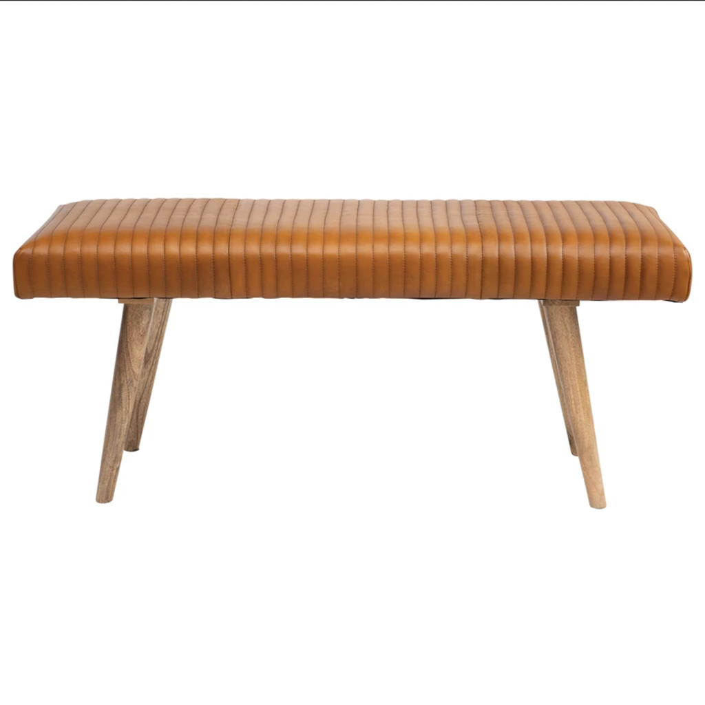 MANGO WOOD + LEATHER BENCH