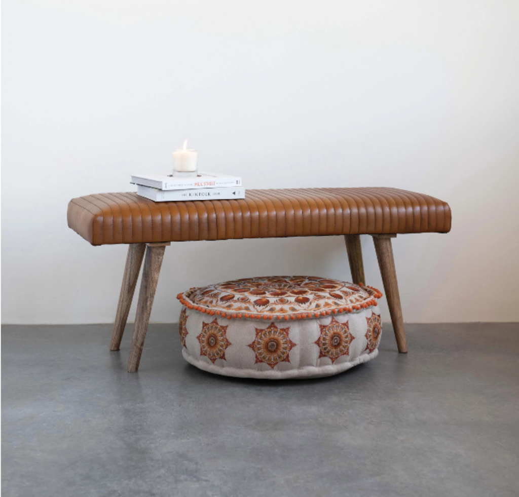 MANGO WOOD + LEATHER BENCH