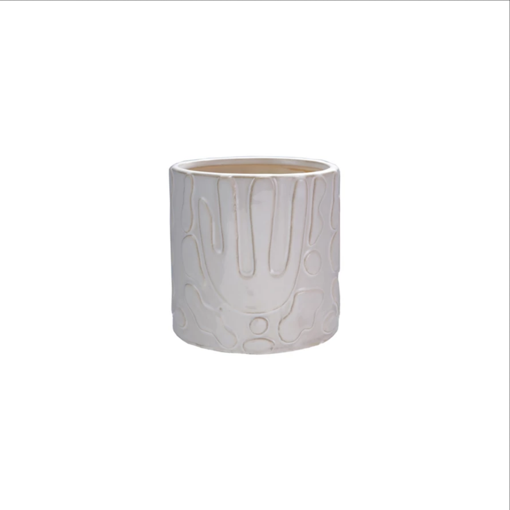STONEWARE PLANTER w ABSTRACT DESIGN