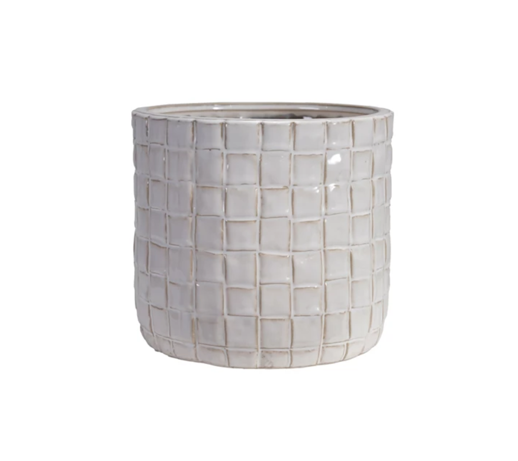 Stoneware Planter with Woven Pattern