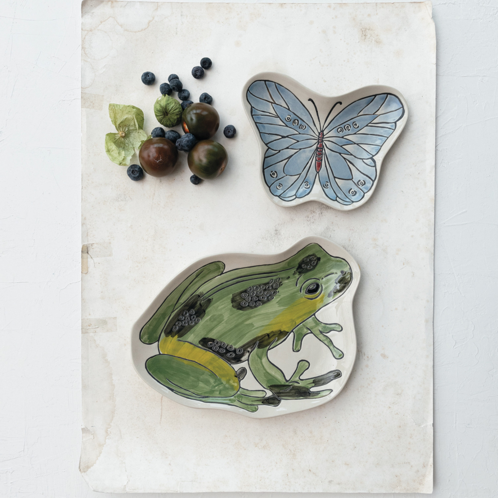 Hand-Painted Stoneware Butterfly Shaped Plate