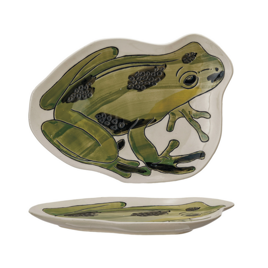 Hand-Painted Stoneware Frog Shaped Platter