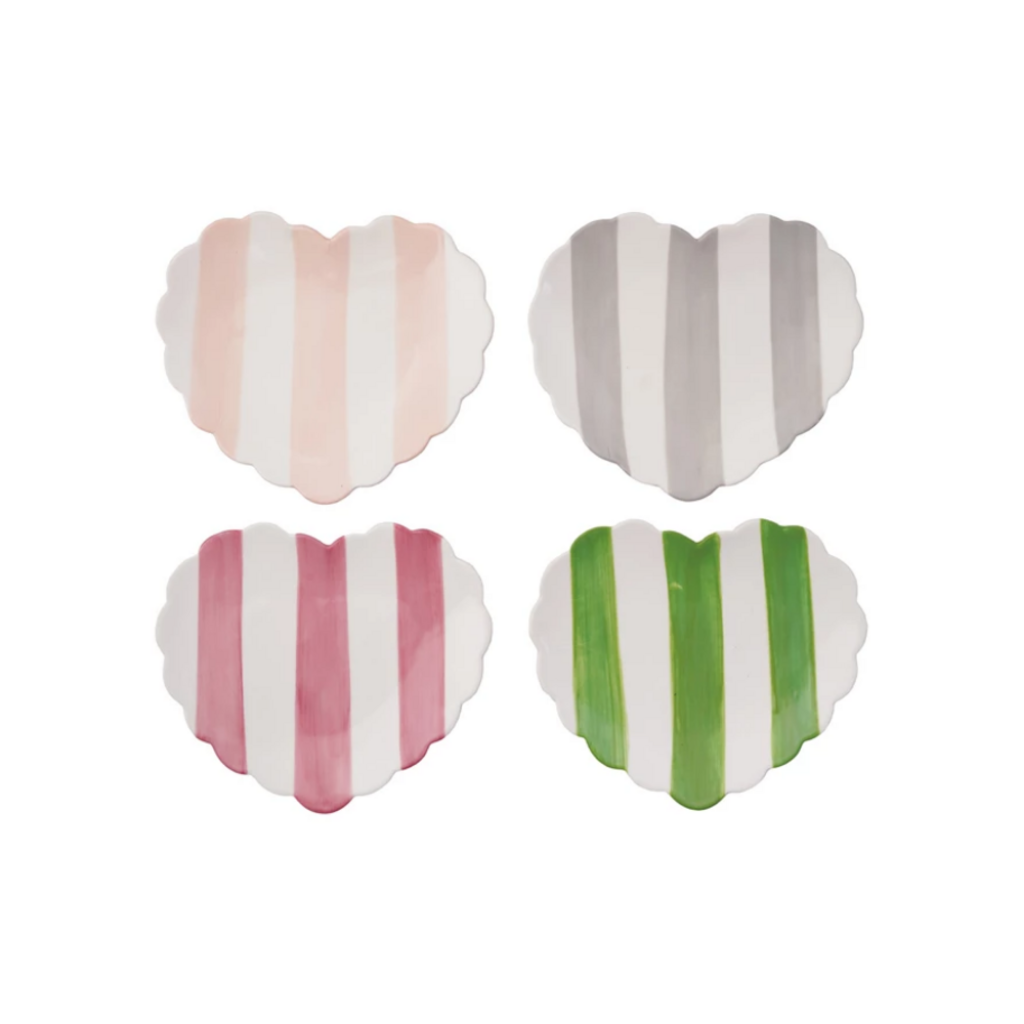 GREY Hand-Painted Striped Heart Dish