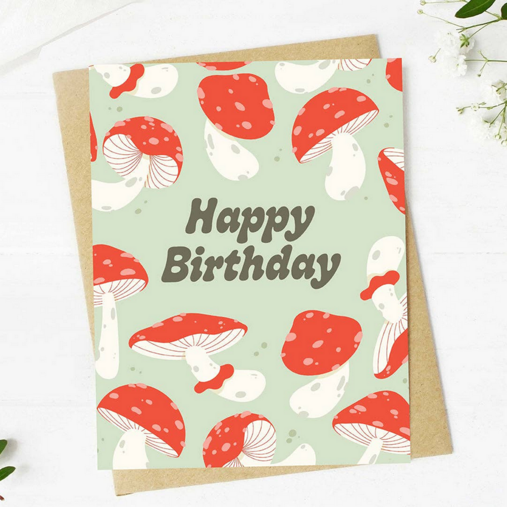 "Happy Birthday" Red Mushroom Card