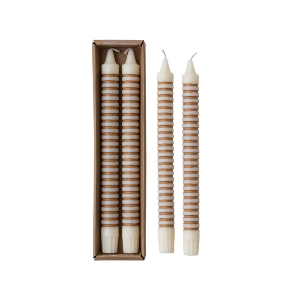 TAN STRIPE CANDLE set of 2