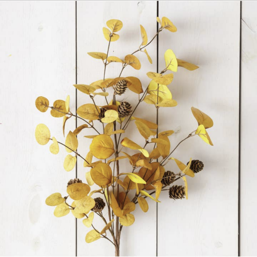 GOLDEN EUCALYPTUS w MINI PINE CONES stem