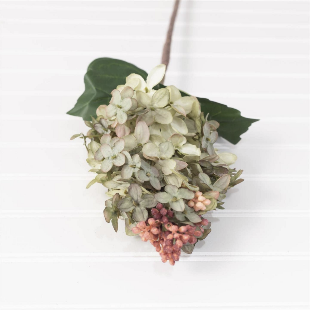 HYDRANGEA STEM antique green/pink