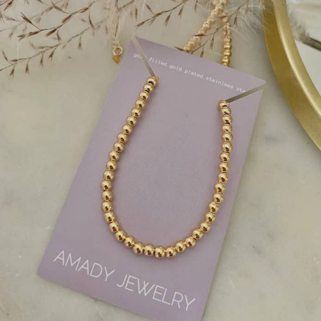 18k Gold Filled Beaded Layering Necklace Waterproof