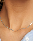 Waterproof Silver Micro Herringbone Necklace
