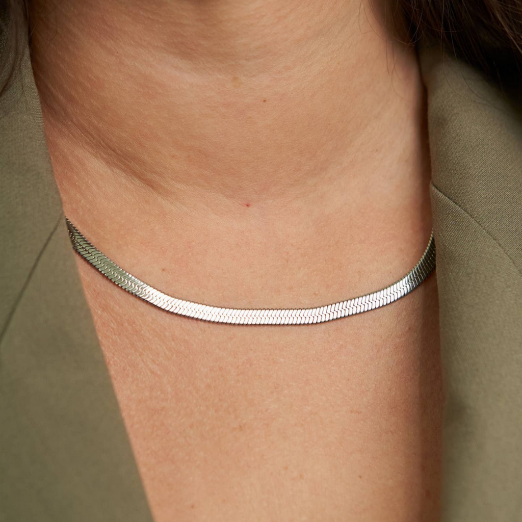 Waterproof Silver Herringbone Necklace