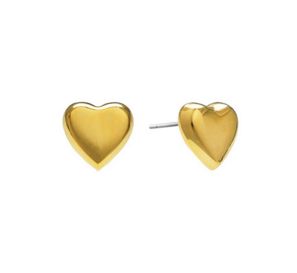 Waterproof Gold Statement Heart Studs