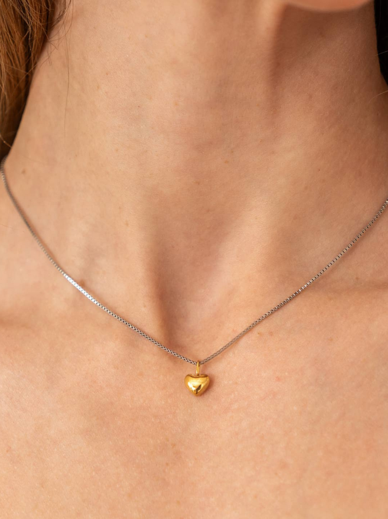 Waterproof Dainty Two-Tone Heart Necklace