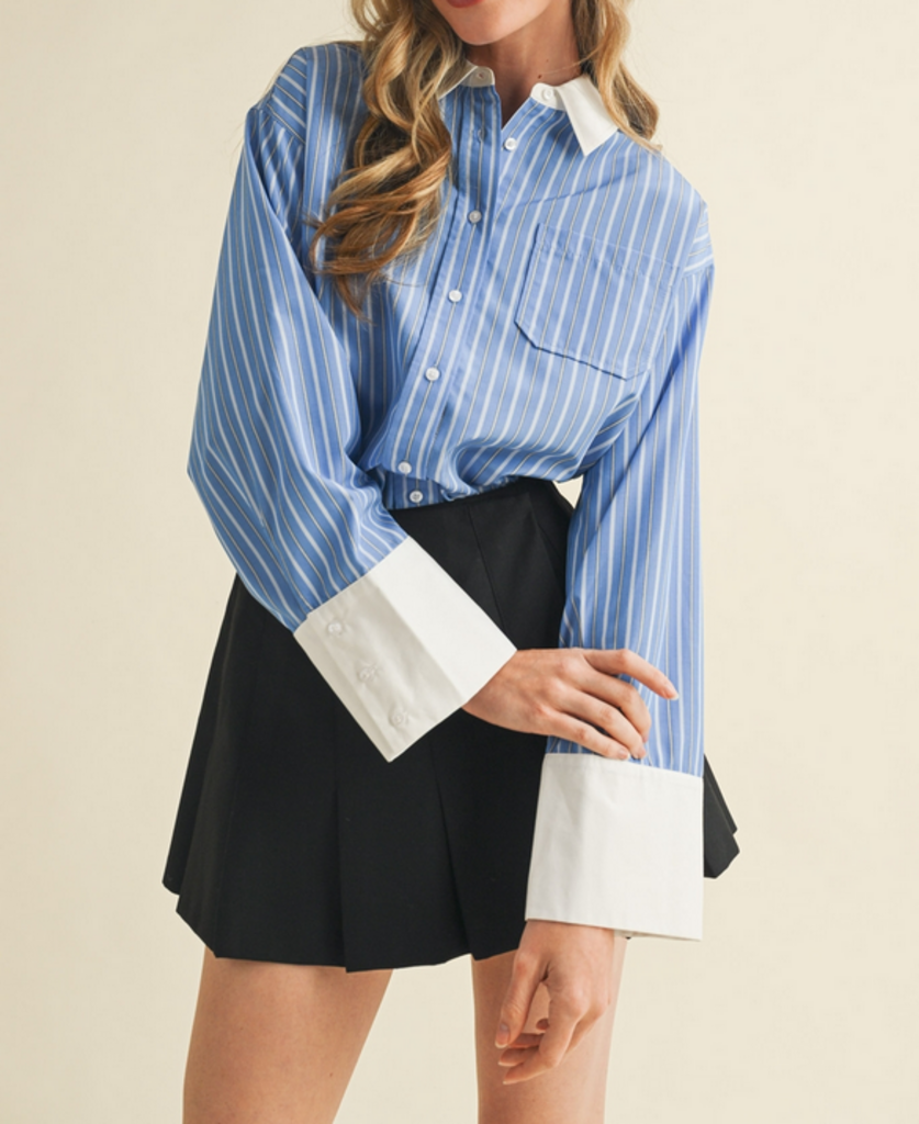 SMALL Blue Wide Cuff Button Down