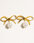 Alice 18K Gold Non-Tarnish Bow Dangle Pearl Earring
