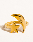 Tasa 18K Gold Non-Tarnish Star and Moon Ring