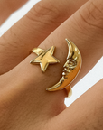 Tasa 18K Gold Non-Tarnish Star and Moon Ring