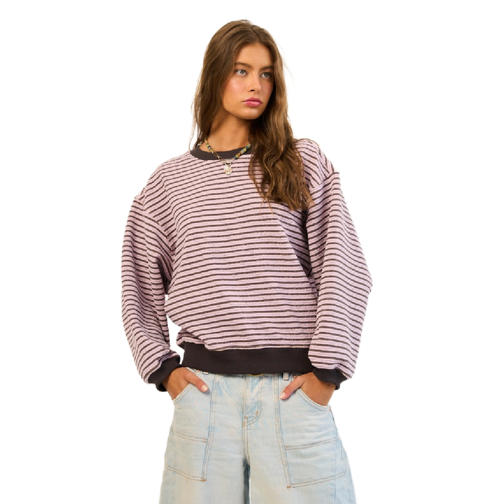 MEDIUM Lavender Relaxed Striped Pullover