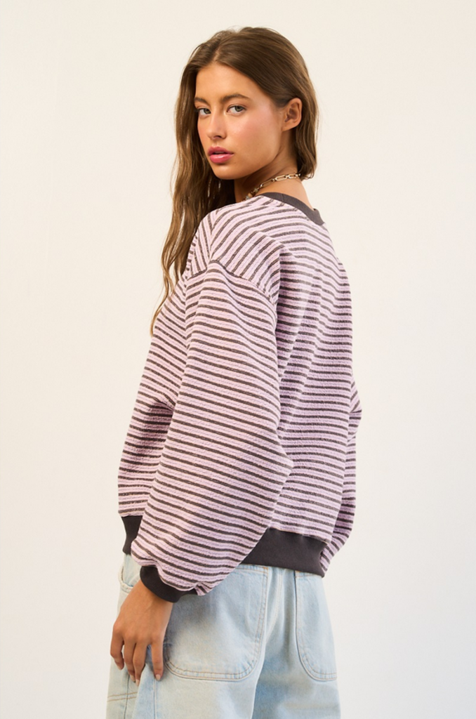 MEDIUM Lavender Relaxed Striped Pullover