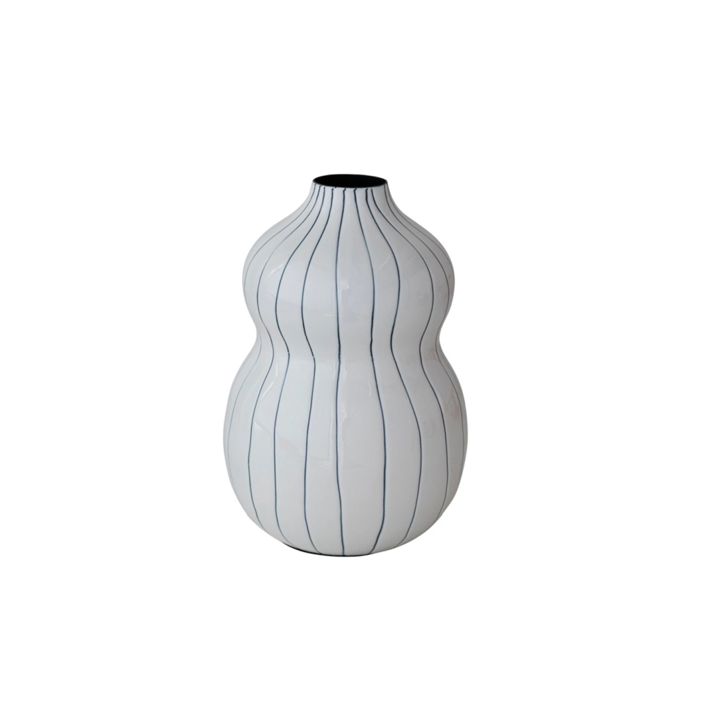 BLUE + WHITE ENAMEL VASE