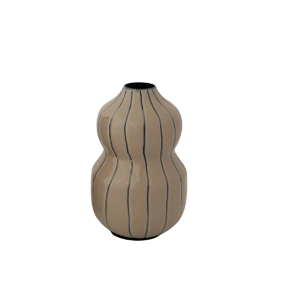 TAN WAVY STRIPE METAL vase