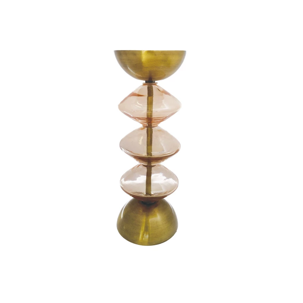 BLUSH GLASS + METAL TAPER HOLDER