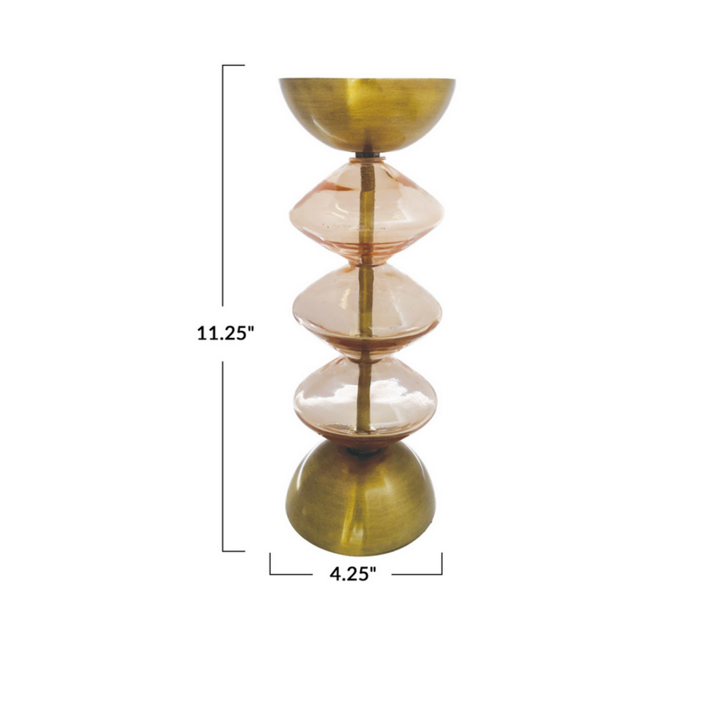 BLUSH GLASS + METAL TAPER HOLDER
