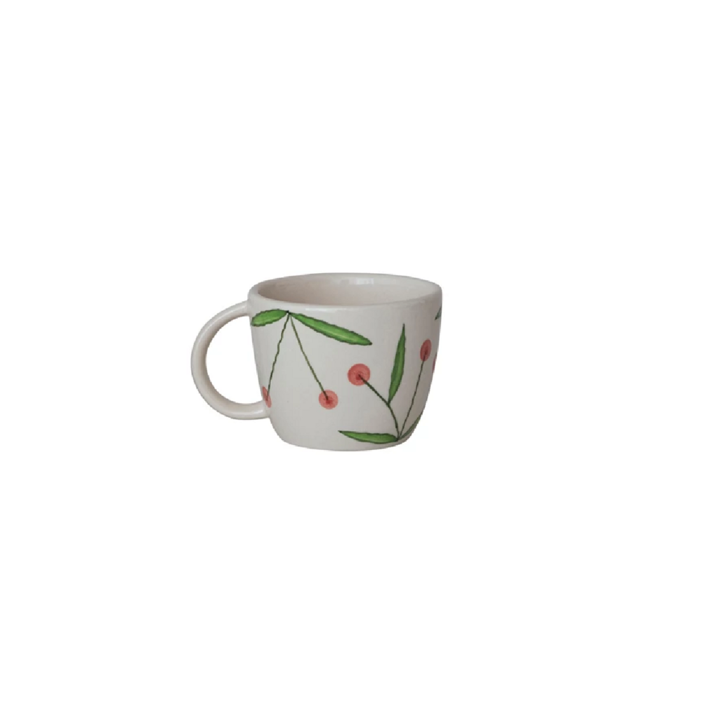 STONEWARE CHERRY MUG bright red