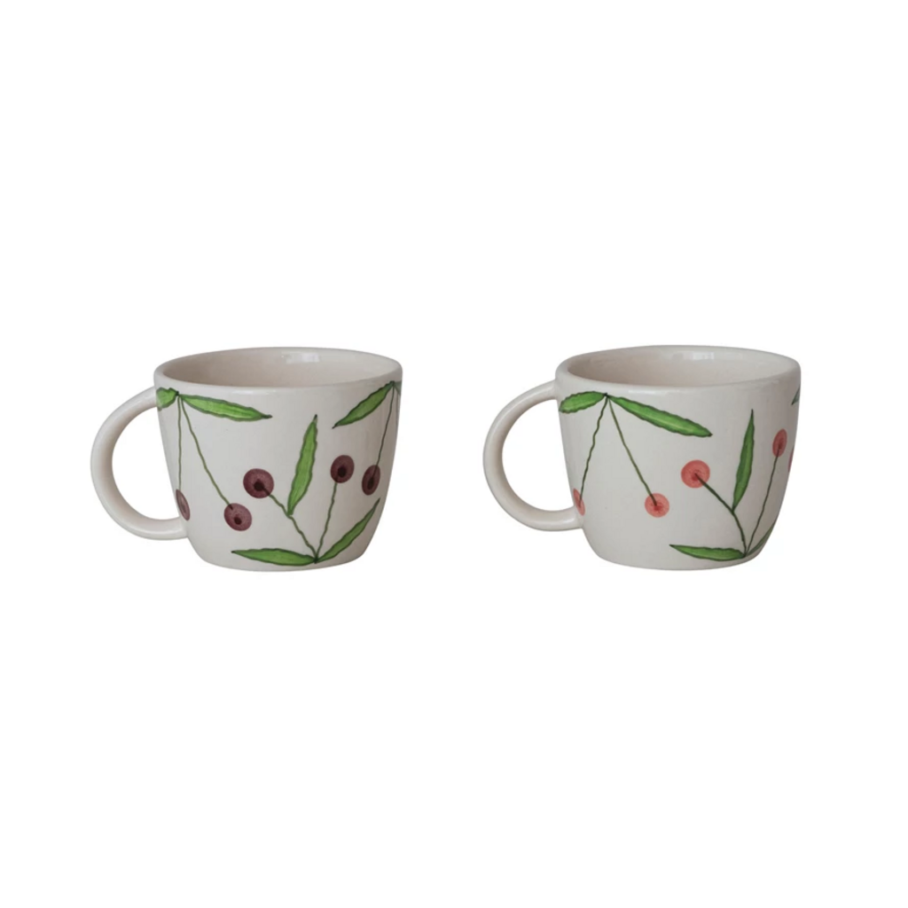 STONEWARE CHERRY MUG bright red