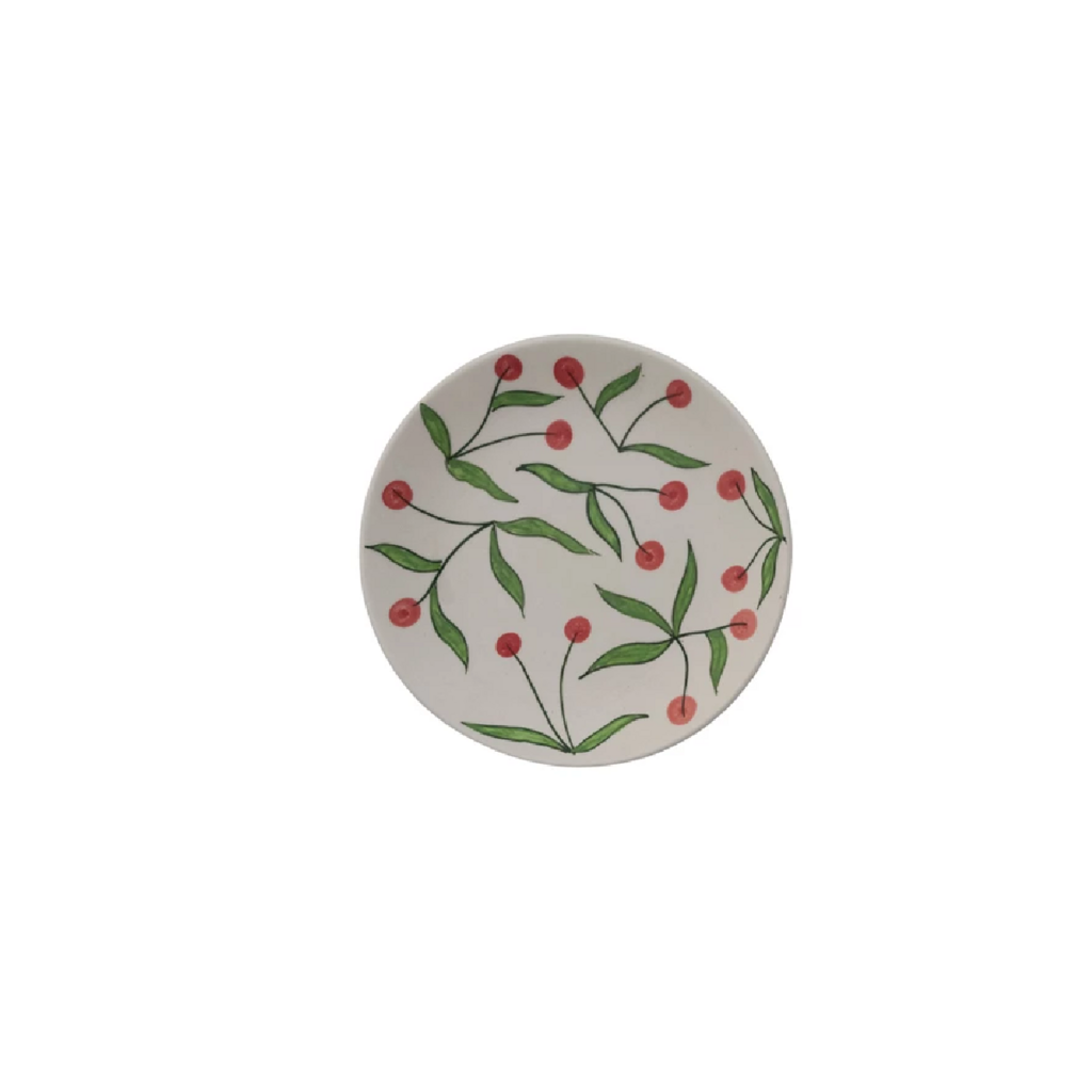STONEWARE CHERRY PLATE bright red