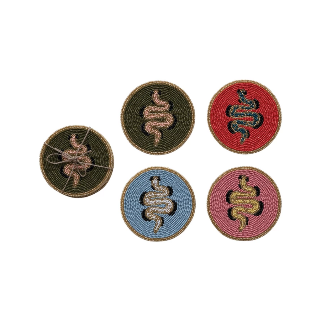 SNAKE GLASS BEADED COASTER set of 4