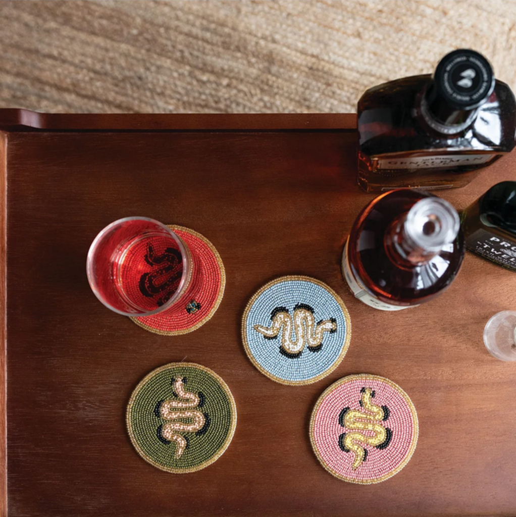 SNAKE GLASS BEADED COASTER set of 4