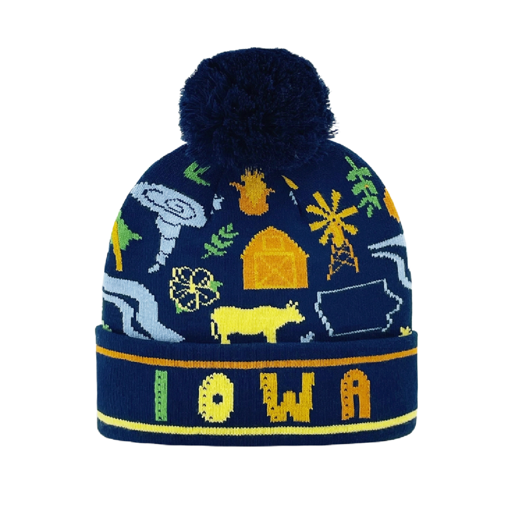 Blue Iowa State Knit Beanie Hat with Pom Pom