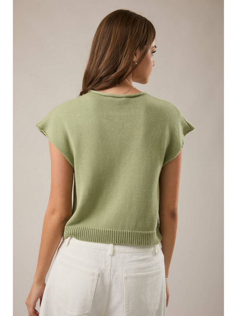 MEDIUM Green Drop Shoulder Hemline Sweater