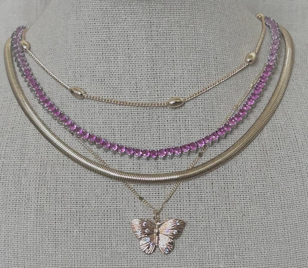 Colorful Crystals 14k Gold Filled Butterfly Necklace
