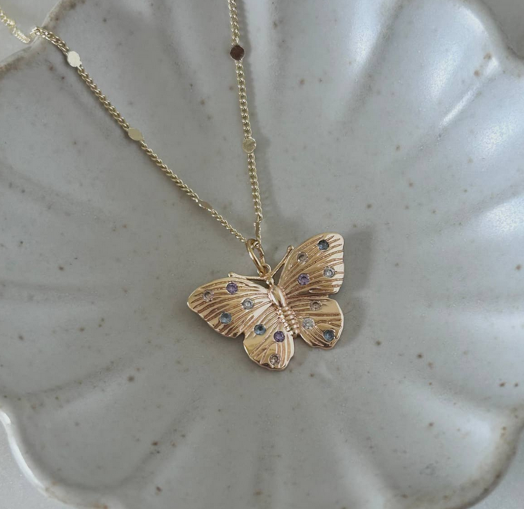 Colorful Crystals 14k Gold Filled Butterfly Necklace