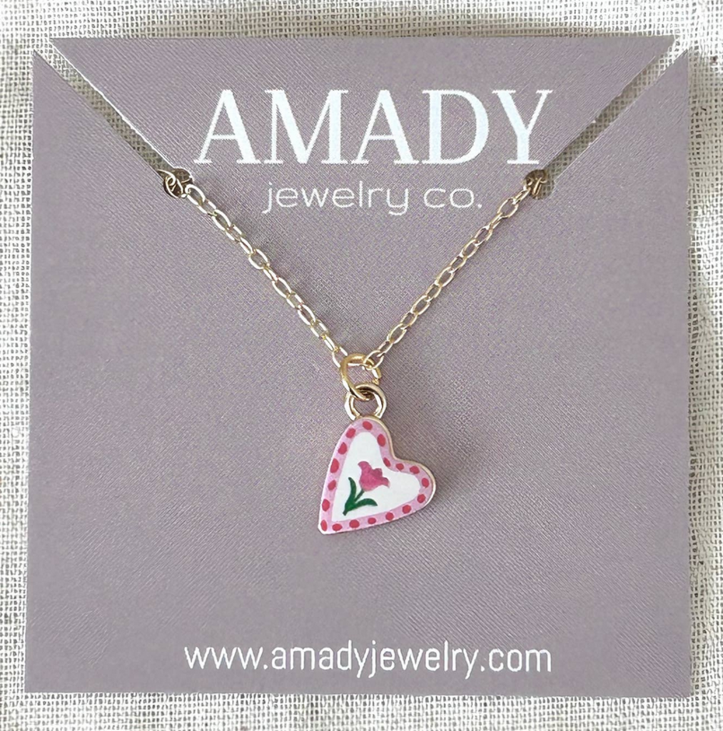 Flower Heart Charm Pendant Necklace