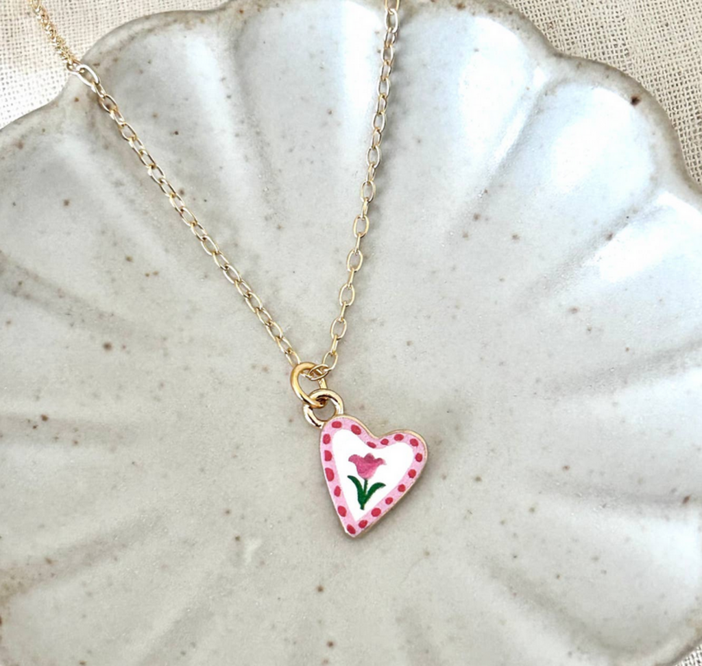 Flower Heart Charm Pendant Necklace