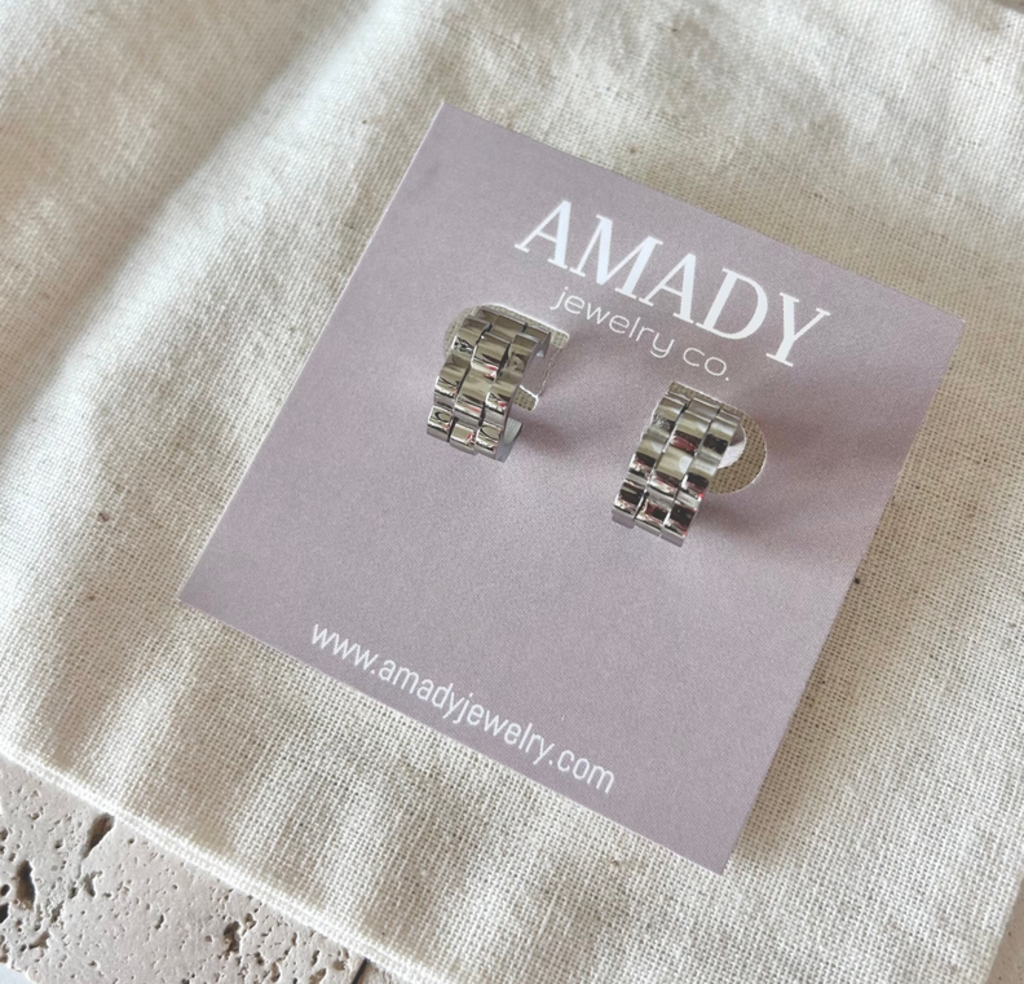 Silver Watchband Hoop Earrings