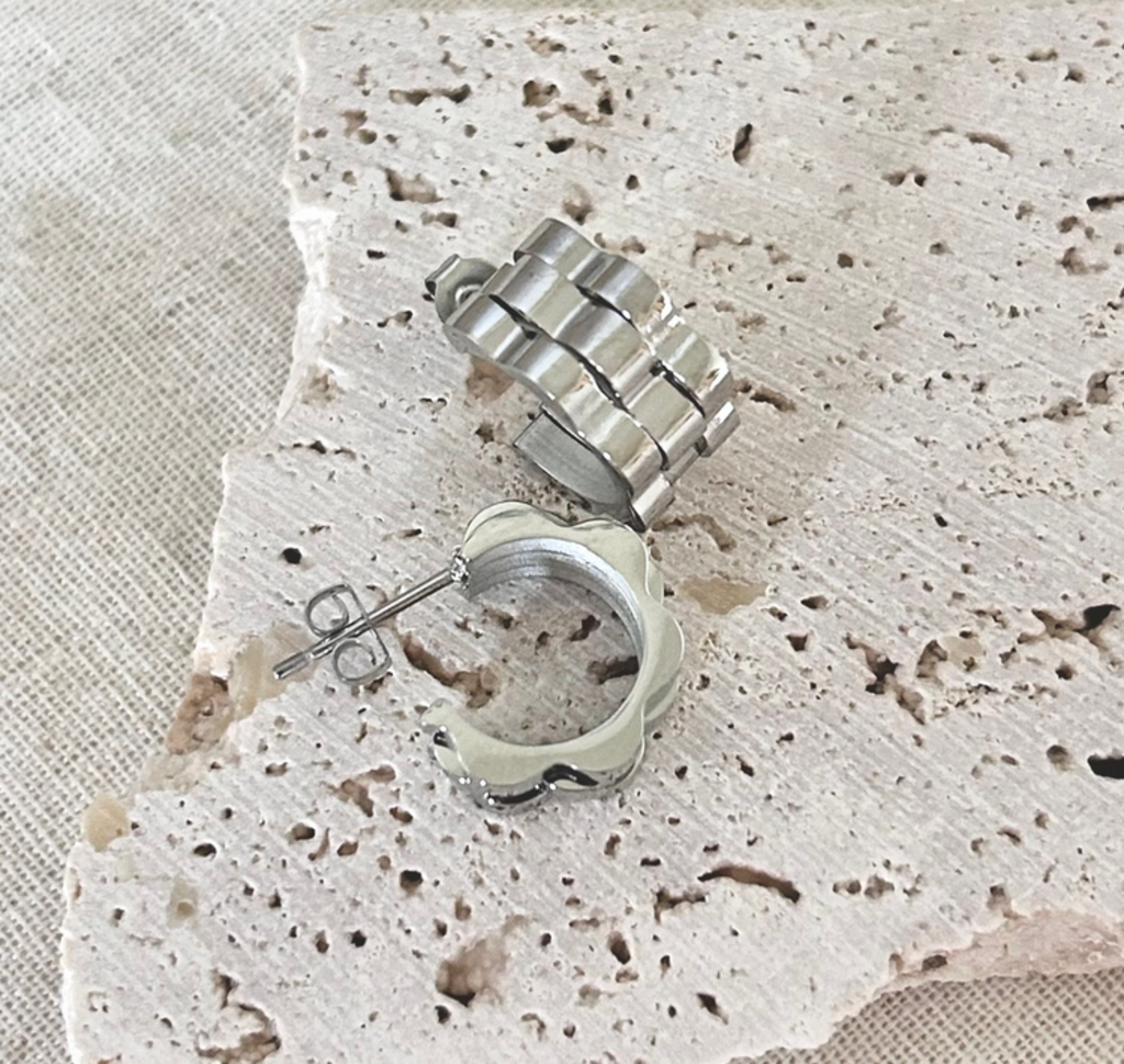 Silver Watchband Hoop Earrings