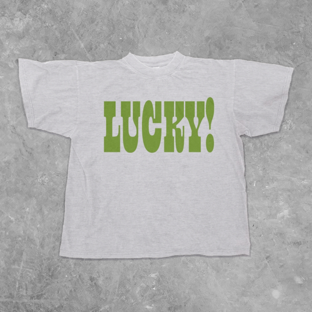 "Lucky!" Puffy Boxy Cotton Ash Grey Tshirt - MEDIUM