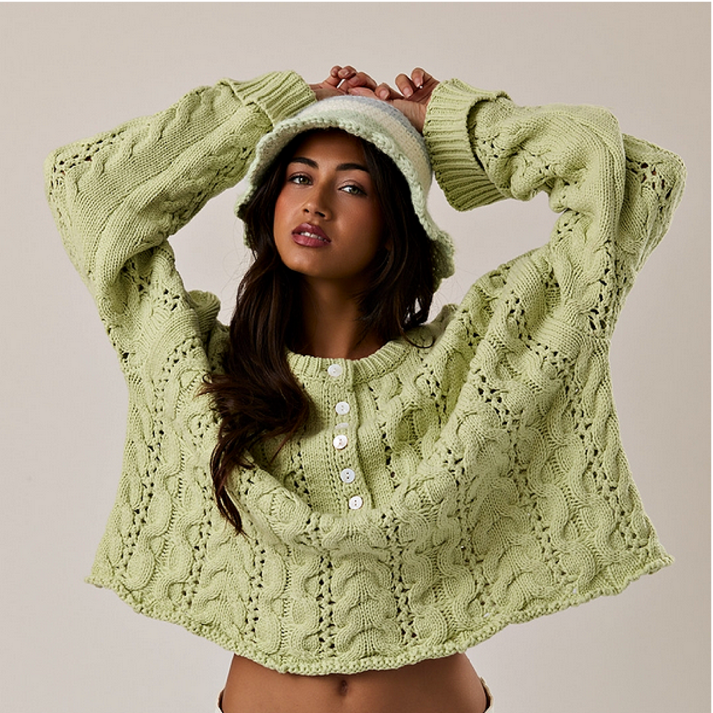 SMALL Light Green Cable Knit Sweater