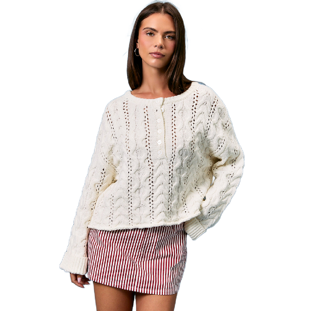 XS White Cable Knit Sweater