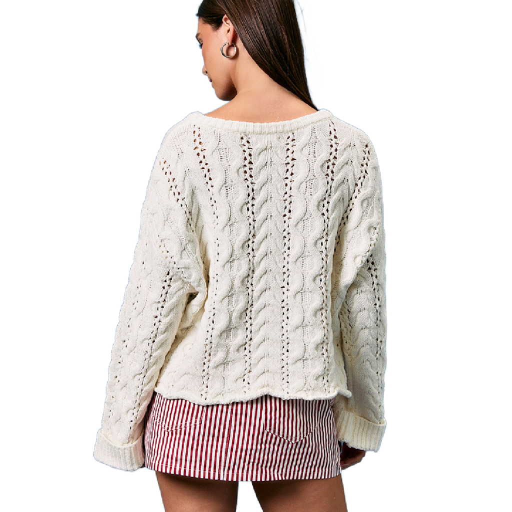XS White Cable Knit Sweater