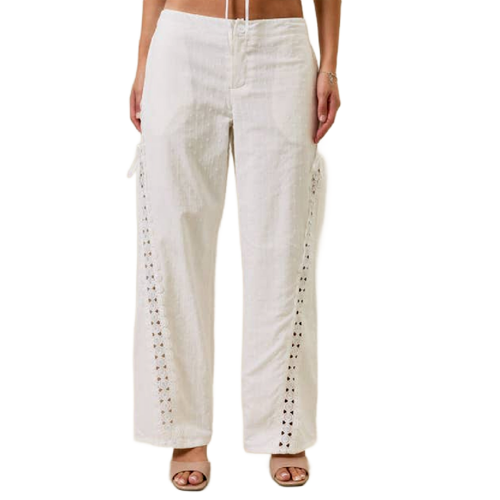 MEDIUM White Low Rise Pant with Lace