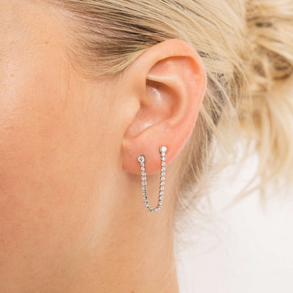 Waterproof Silver Tennis Double Studs