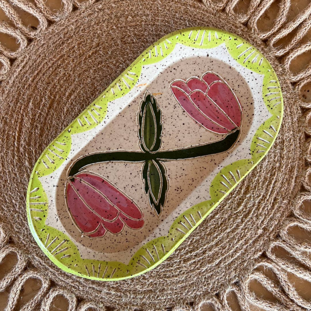 Zig-Zag Floral Sgraffito Trinket Dish
