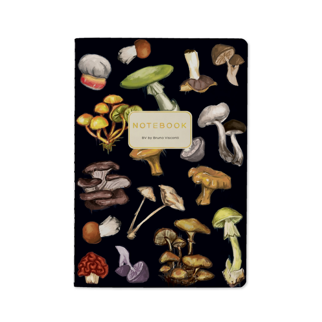 MUSHROOMS on BLACK notebook