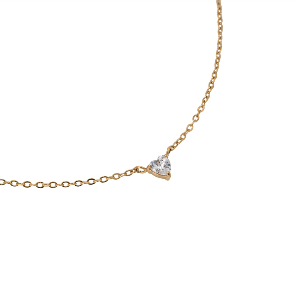 Waterproof 4mm Heart Solitaire Necklace