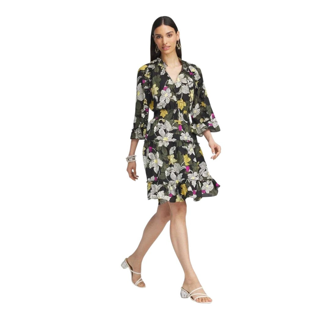 CHICO'S BOTANICAL RUFFLE DRESS SZ 8