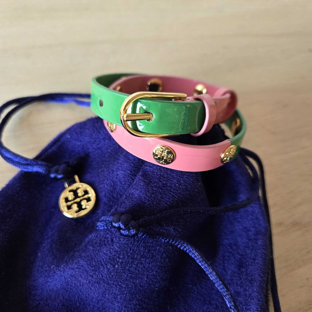 TORY BURCH logo stud dble wrap bracelet